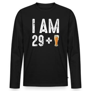 Ich bin 29 plus Bier - Männer Premium Bio Langarmshirt - Schwarz - Vorne - Nico (187cm)