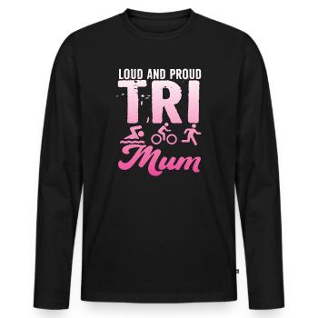 Loud and proud Tri Mum triathlete - Men's Premium Organic Long Sleeve Shirt - black - Front - Nico (187cm)