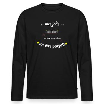 Jolis petits défauts cadeau humour homme ou femme - T-shirt manches longues Premium bio Homme - noir - Devant - Nico (187cm)