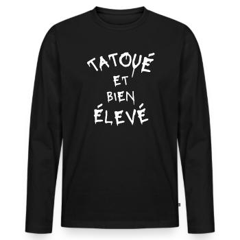 tatouage, tatoueur, tatoué et bien élevé - T-shirt manches longues Premium bio Homme - noir - Devant - Nico (187cm)