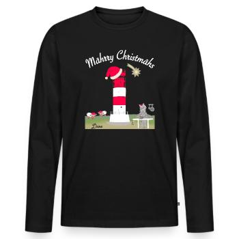 Leuchtturm Düne, Helgoland, Weihnachten - Männer Premium Bio Langarmshirt - Schwarz - Vorne - Nico (187cm)