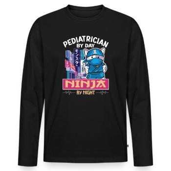 Pädiatrie - Pediatrician by day Ninja by night - Männer Premium Bio Langarmshirt - Schwarz - Vorne - Nico (187cm)