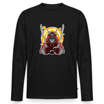 Motif de samouraï - T-shirt manches longues Premium bio Homme - noir - Devant - Nico (187cm)