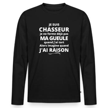 chasseur, chasse ,je suis chasseur - T-shirt manches longues Premium bio Homme - noir - Devant - Nico (187cm)