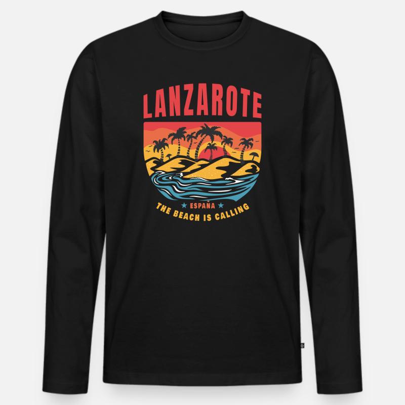 Lanzarote Espana Strand Design - Männer Premium Bio Langarmshirt - Schwarz