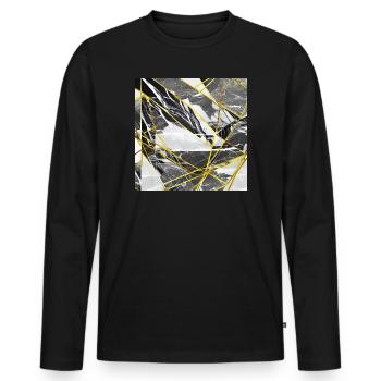 Marmor Schwarz Gold Geometrische Textur - Männer Premium Bio Langarmshirt - Schwarz - Vorne - Nico (187cm)