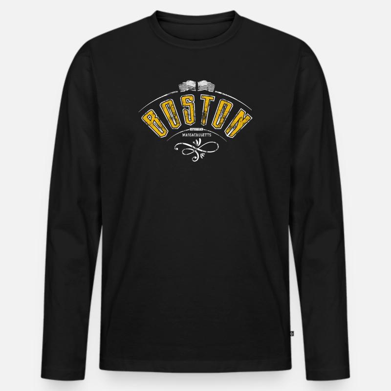 Boston Grunge-Effekt - Männer Premium Bio Langarmshirt - Schwarz