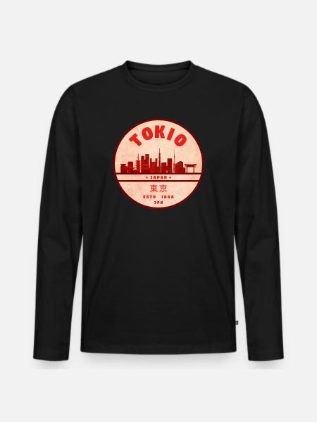 Retro Tokyo Skyline Badge - Men's Premium Organic Long Sleeve Shirt - black