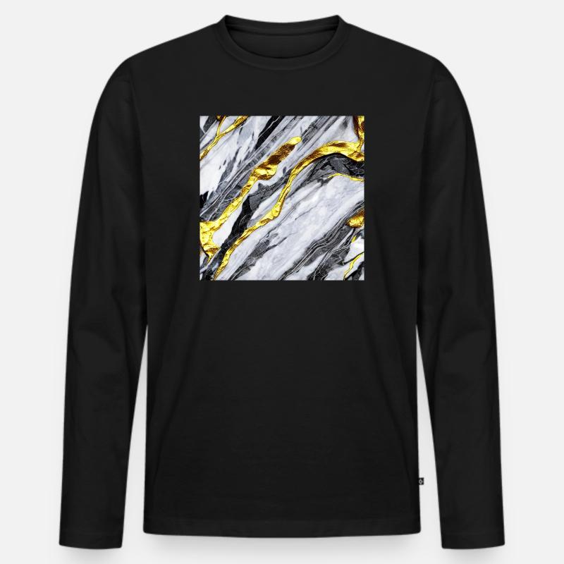 Marmorgold Struktur - Männer Premium Bio Langarmshirt - Schwarz