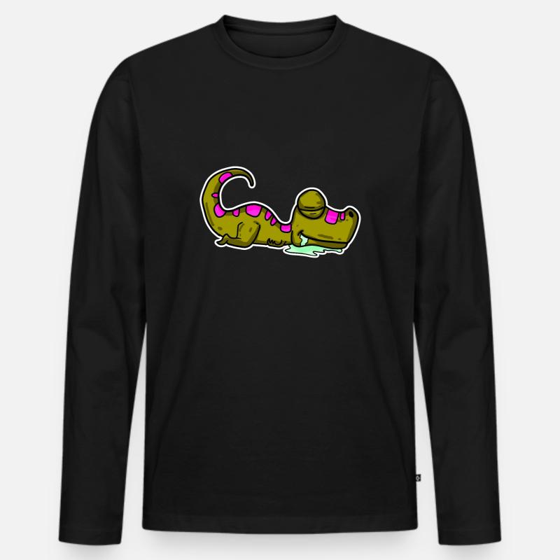 Schlafender Dino - Männer Premium Bio Langarmshirt - Schwarz