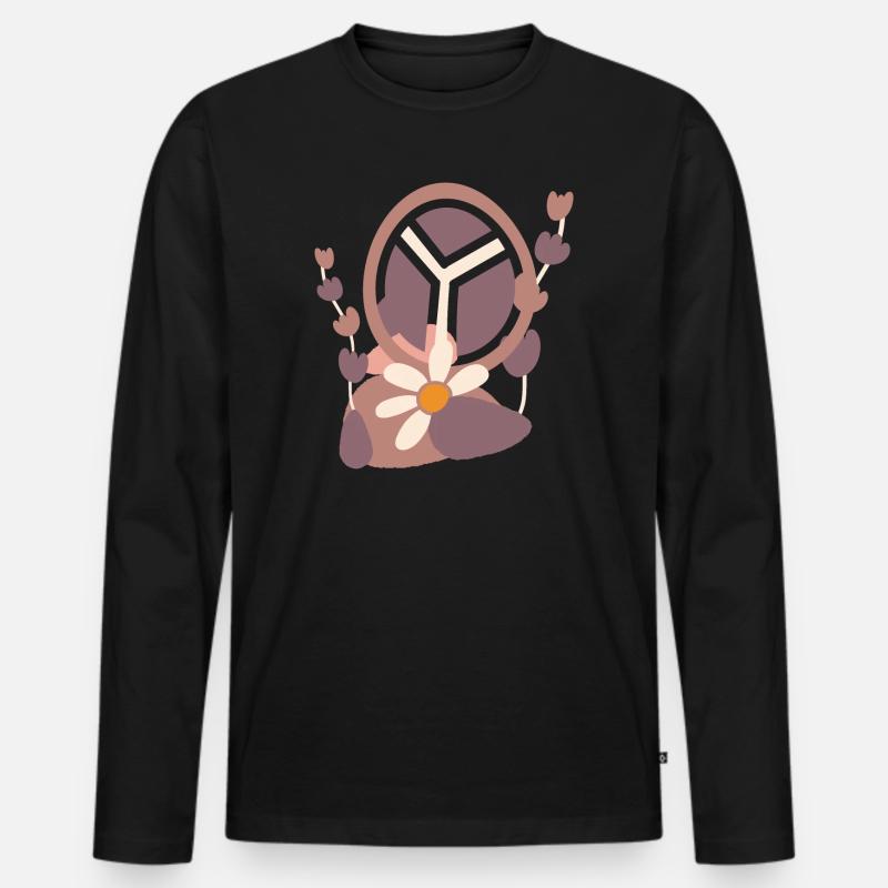 Friedenszeichen mit Blume - Männer Premium Bio Langarmshirt - Schwarz
