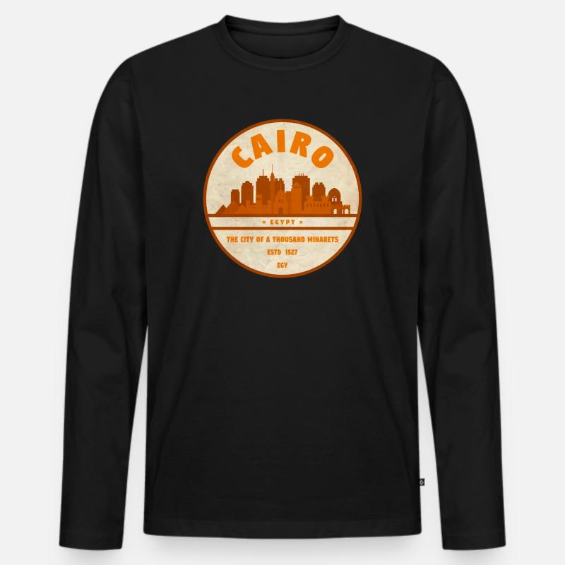 Kairo Retro Stadtsilhouette Badge - Männer Premium Bio Langarmshirt - Schwarz