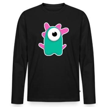 Cute Turquoise Cyclops | Funny Pink Monster - Men's Premium Organic Long Sleeve Shirt - black - Front - Nico (187cm)