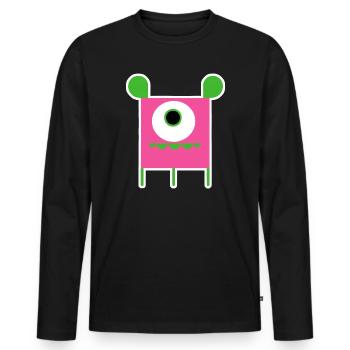 Pink Cyclops Monster | Funny Square Alien - Men's Premium Organic Long Sleeve Shirt - black - Front - Nico (187cm)