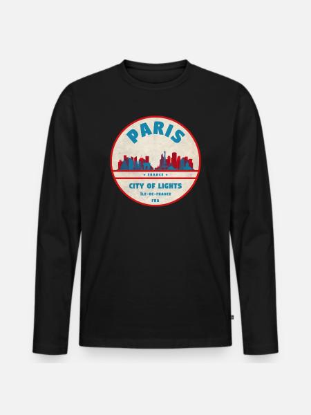 Pariser Stadtlichter Retro Abzeichen - Männer Premium Bio Langarmshirt - Schwarz
