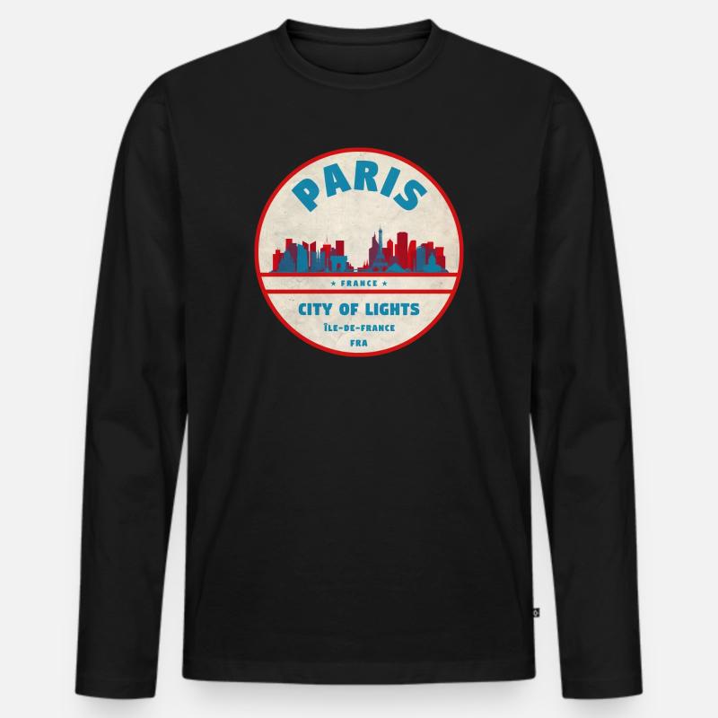 Pariser Stadtlichter Retro Abzeichen - Männer Premium Bio Langarmshirt - Schwarz