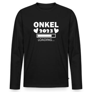 Onkel 2023 - Onkel werden - Onkel loading 2023 - Männer Premium Bio Langarmshirt - Schwarz - Vorne - Nico (187cm)