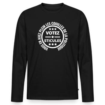 politique, politicien, marre de la politique - T-shirt manches longues Premium bio Homme - noir - Devant - Nico (187cm)