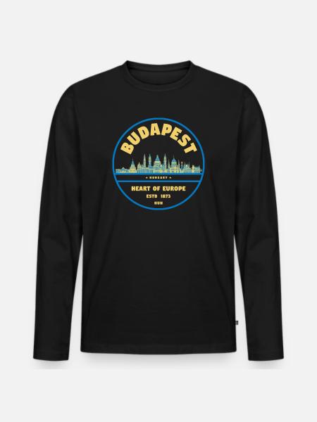 Budapest Skyline Emblem Heart of Europe - Men's Premium Organic Long Sleeve Shirt - black