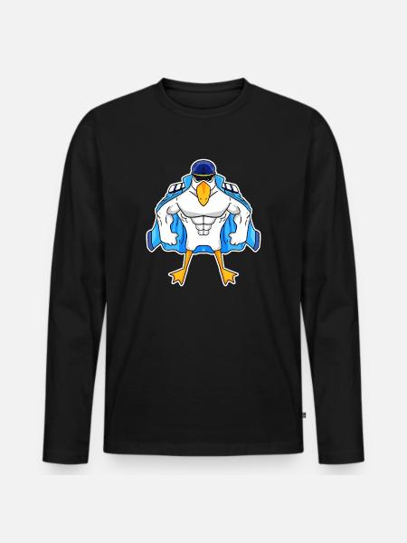 Muscular Seagull Seagull Gift - Men's Premium Organic Long Sleeve Shirt - black