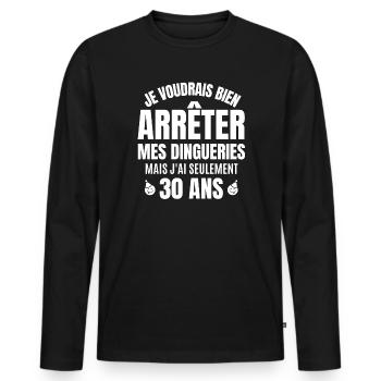 J'ai 30 ans, anniversaire 30 ans, 30 ans - T-shirt manches longues Premium bio Homme - noir - Devant - Nico (187cm)