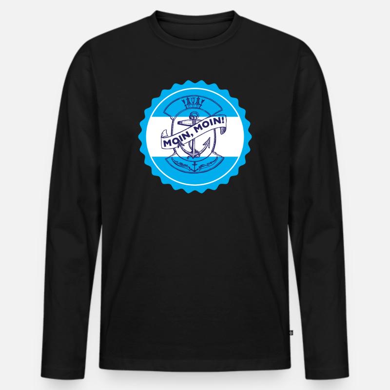 Moin, Moin! Seefahrer Emblem - Männer Premium Bio Langarmshirt - Schwarz