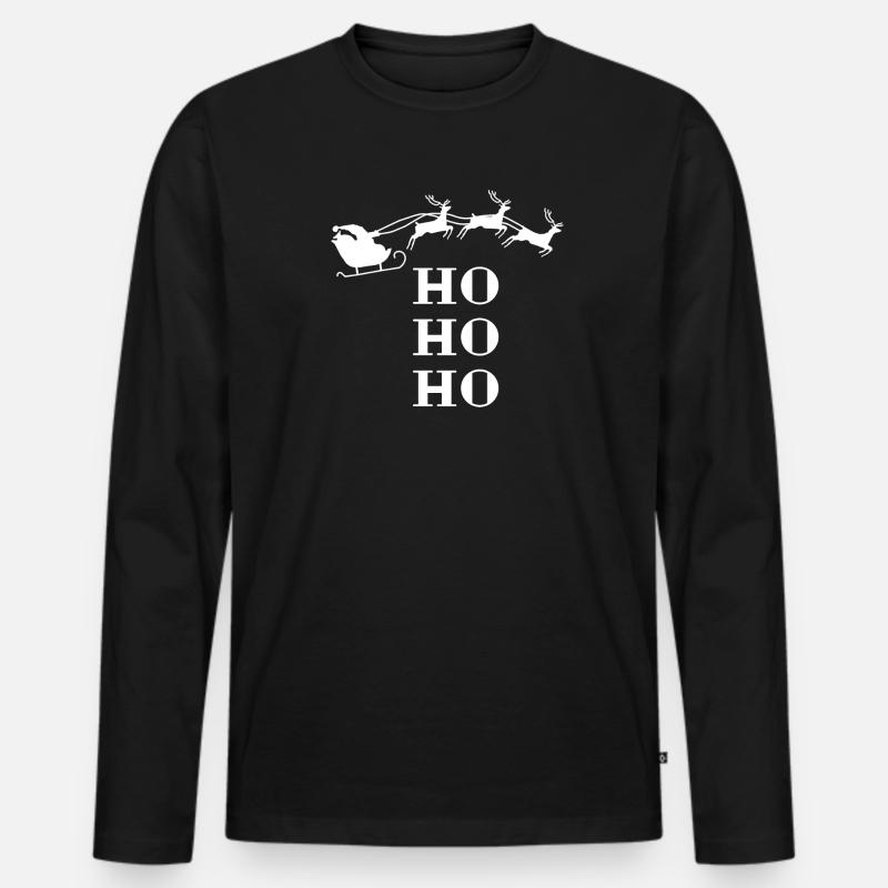 Weihnachtsmann mit Schlitten Ho Ho Ho Spruch - Männer Premium Bio Langarmshirt - Schwarz
