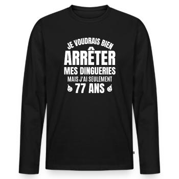 anniversaire 77 ans, anniversaire - T-shirt manches longues Premium bio Homme - noir - Devant - Nico (187cm)
