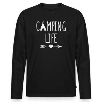 Campingleben - Männer Premium Bio Langarmshirt - Schwarz - Vorne - Nico (187cm)