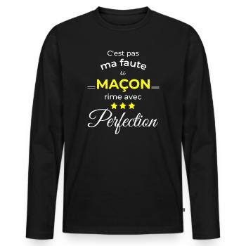 Cadeau humour maçon homme ou femme - T-shirt manches longues Premium bio Homme - noir - Devant - Nico (187cm)