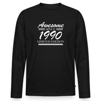 1990 - Jahrgang 1990 - Fantastisch seit 1990 - Männer Premium Bio Langarmshirt - Schwarz - Vorne - Nico (187cm)