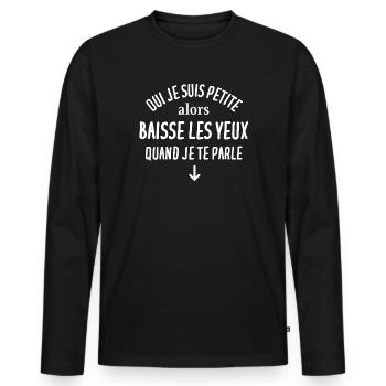 femme, femme humour - T-shirt manches longues Premium bio Homme - noir - Devant - Nico (187cm)