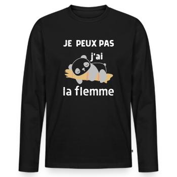 je peux pas j'ai la flemme - T-shirt manches longues Premium bio Homme - noir - Devant - Nico (187cm)