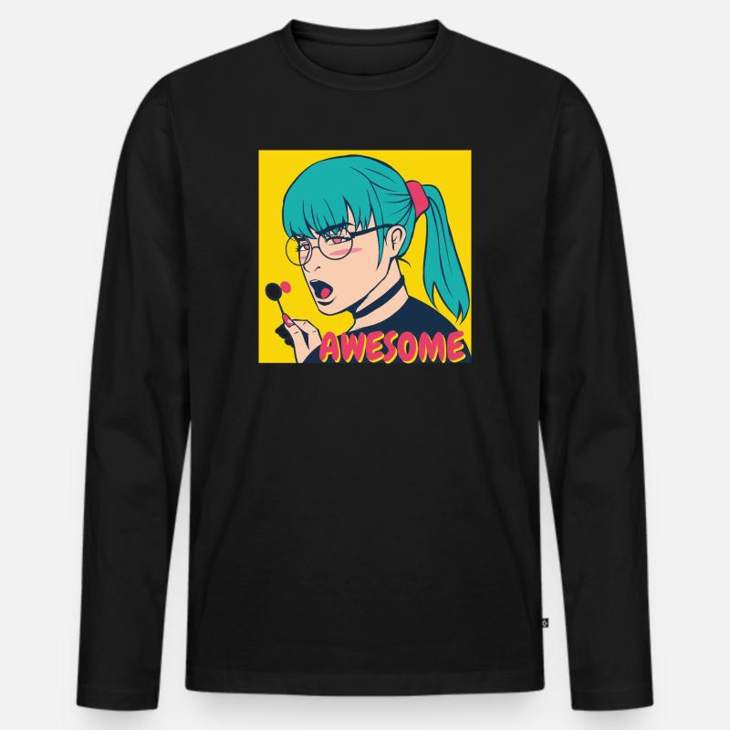 Teal Haar Pop-Art Heldin - Männer Premium Bio Langarmshirt - Schwarz