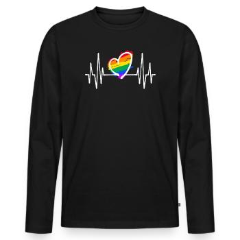 Coeur Lgbt Arc-en-ciel Relation Gay Sexualité - T-shirt manches longues Premium bio Homme - noir - Devant - Nico (187cm)