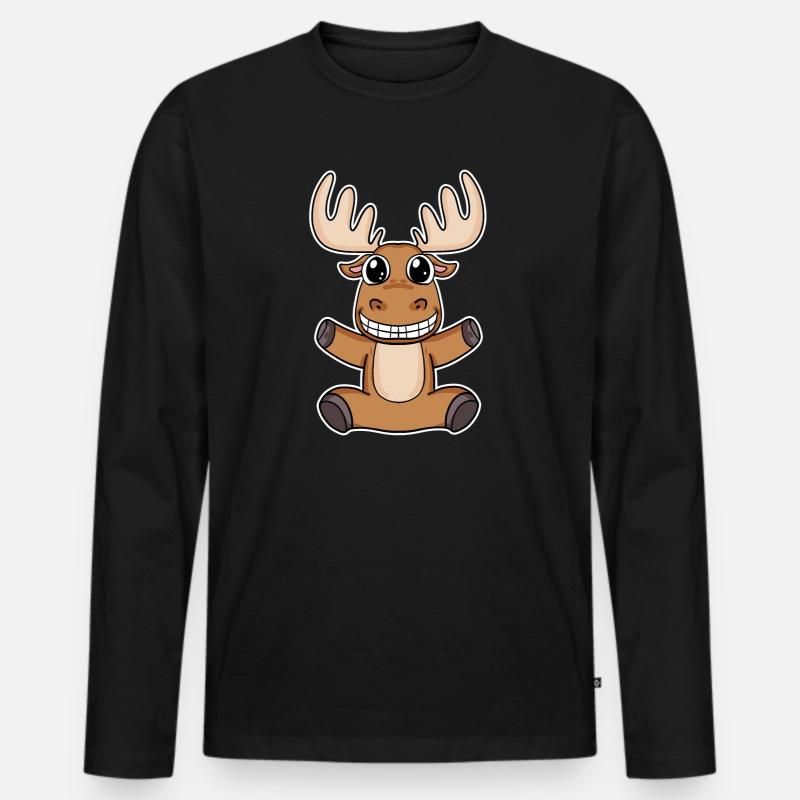 Elch Hirsch - Männer Premium Bio Langarmshirt - Schwarz