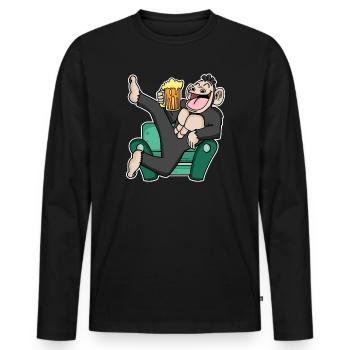 Drôle de singe boit de la bière - T-shirt manches longues Premium bio Homme - noir - Devant - Nico (187cm)