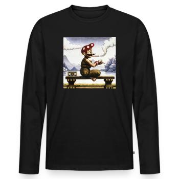 Ukiyo-e Gemälde eines rauchenden Mannes. - Männer Premium Bio Langarmshirt - Schwarz - Vorne - Nico (187cm)
