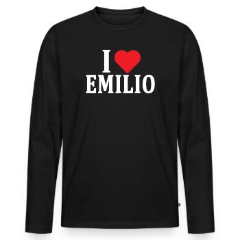 t-shirt J’adore Emilio idée cadeau t-shirt - T-shirt manches longues Premium bio Homme - noir - Devant - Nico (187cm)