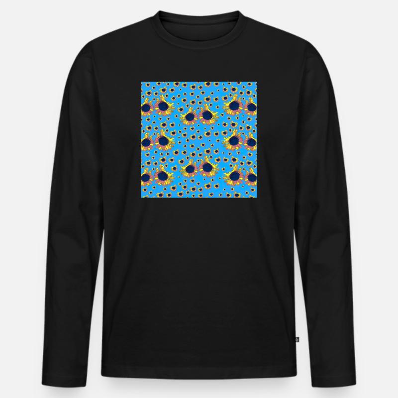 coole blumenmuster, tolles sonnenblumenmuster - Männer Premium Bio Langarmshirt - Schwarz