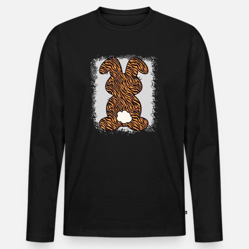 Tiger Pattern Rabbit Bleached Easter - Men's Premium Organic Long Sleeve Shirt - black