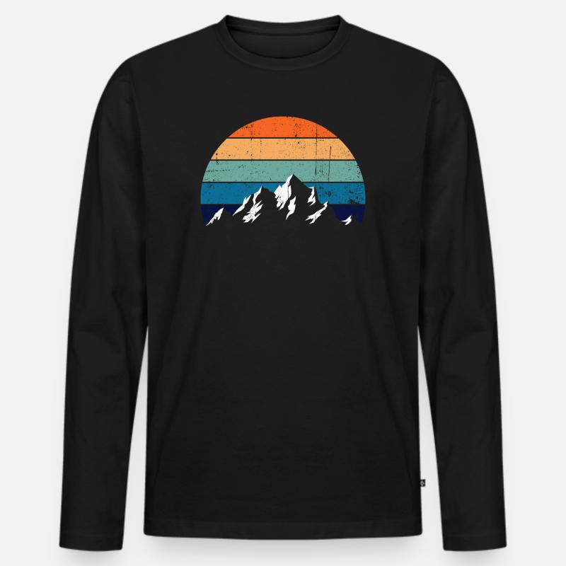 Retro Mountain Sunset Gradient - Männer Premium Bio Langarmshirt - Schwarz