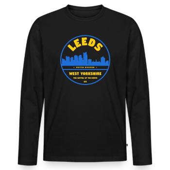 Logo de la ville de la silhouette de Leeds West Yorkshire - T-shirt manches longues Premium bio Homme - noir - Devant - Nico (187cm)