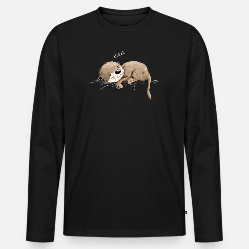 Träumender Otter Macht Mal Pause - Männer Premium Bio Langarmshirt - Schwarz