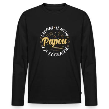 Papou Légende: L’Homme Mythe - T-shirt manches longues Premium bio Homme - noir - Devant - Nico (187cm)