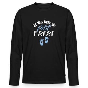 Je Vais Avoir Un Petit frére - Annonce Grossesse - T-shirt manches longues Premium bio Homme - noir - Devant - Nico (187cm)