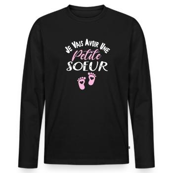 Je Vais Avoir Une Petite soeur - Annonce Grossesse - T-shirt manches longues Premium bio Homme - noir - Devant - Nico (187cm)