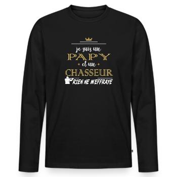 Humour Papy Chasse humoristique Papi Chasseur Tee - T-shirt manches longues Premium bio Homme - noir - Devant - Nico (187cm)