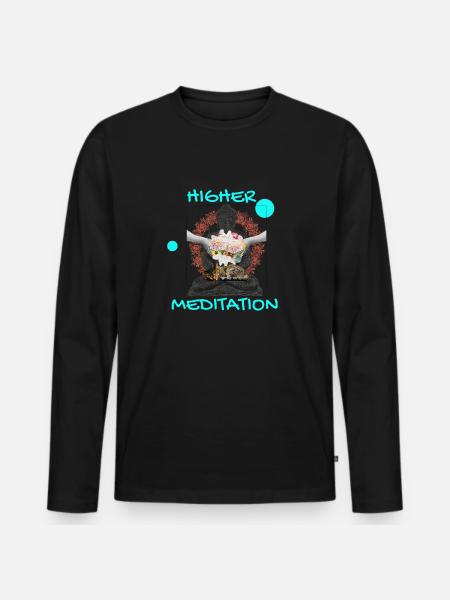 Höheres Meditation-Buddha mit Blumen - Männer Premium Bio Langarmshirt - Schwarz