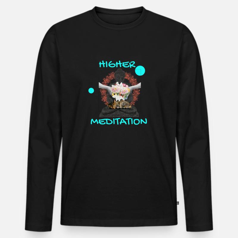 Höheres Meditation-Buddha mit Blumen - Männer Premium Bio Langarmshirt - Schwarz